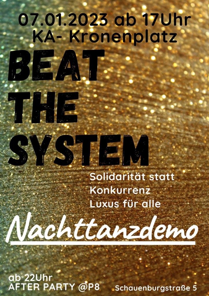 Plakat BetattheSystem Karlsruhe am 07.01.2023 in gold