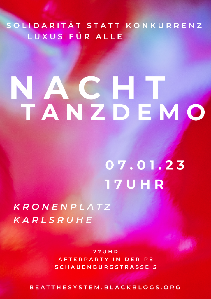 Plakat Nachttanzdemo BeattheSystem in Karlsruhe rot