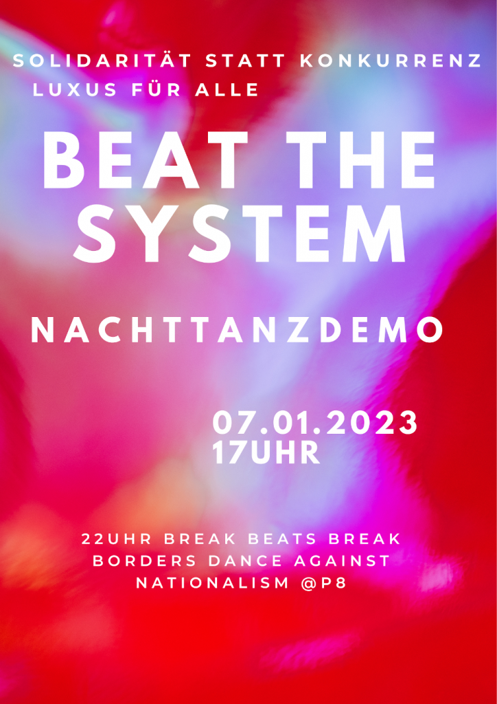 Plakat zur Aktion BeattheSystem am 07.01.2023 in Karlsruhe in rot